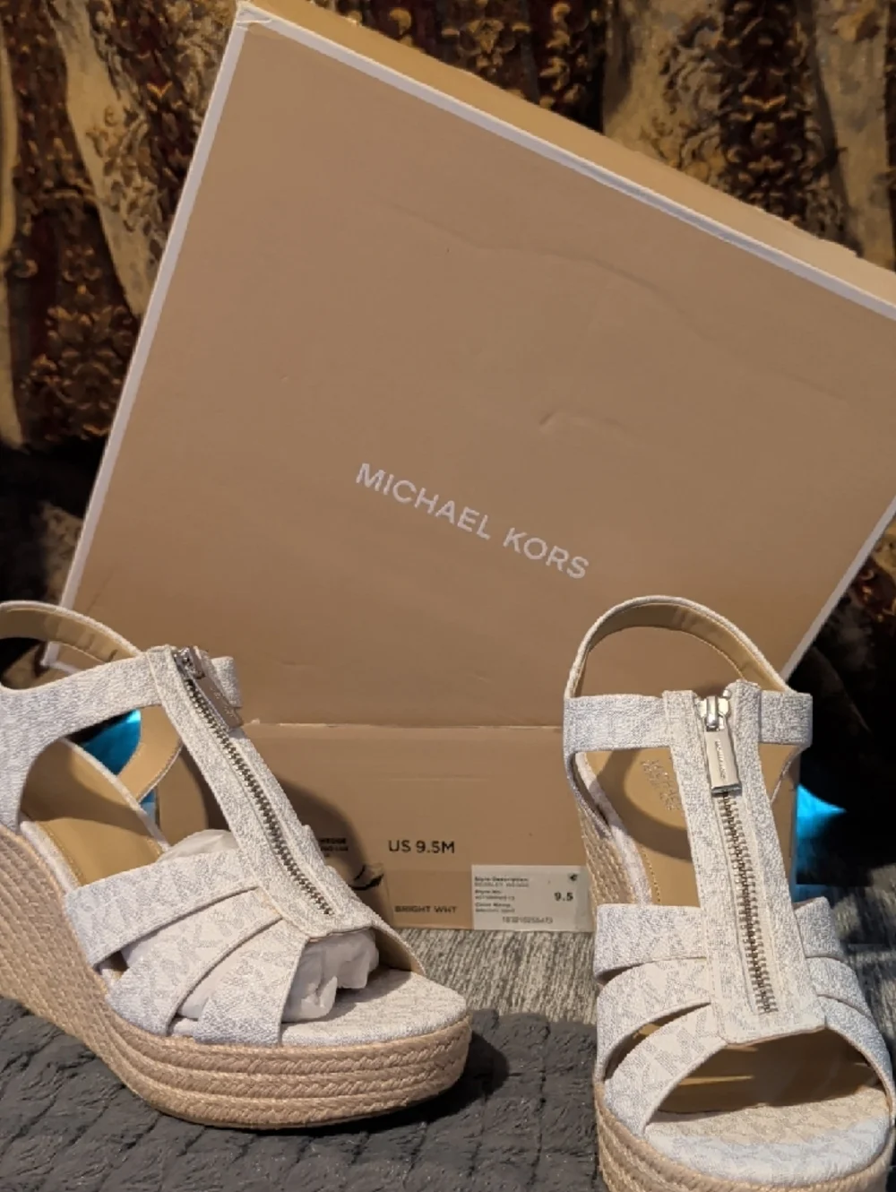 Michael Kors Ivory Logo Espadrille Wedge Sandals with Front Zip - Picture 3 of 5